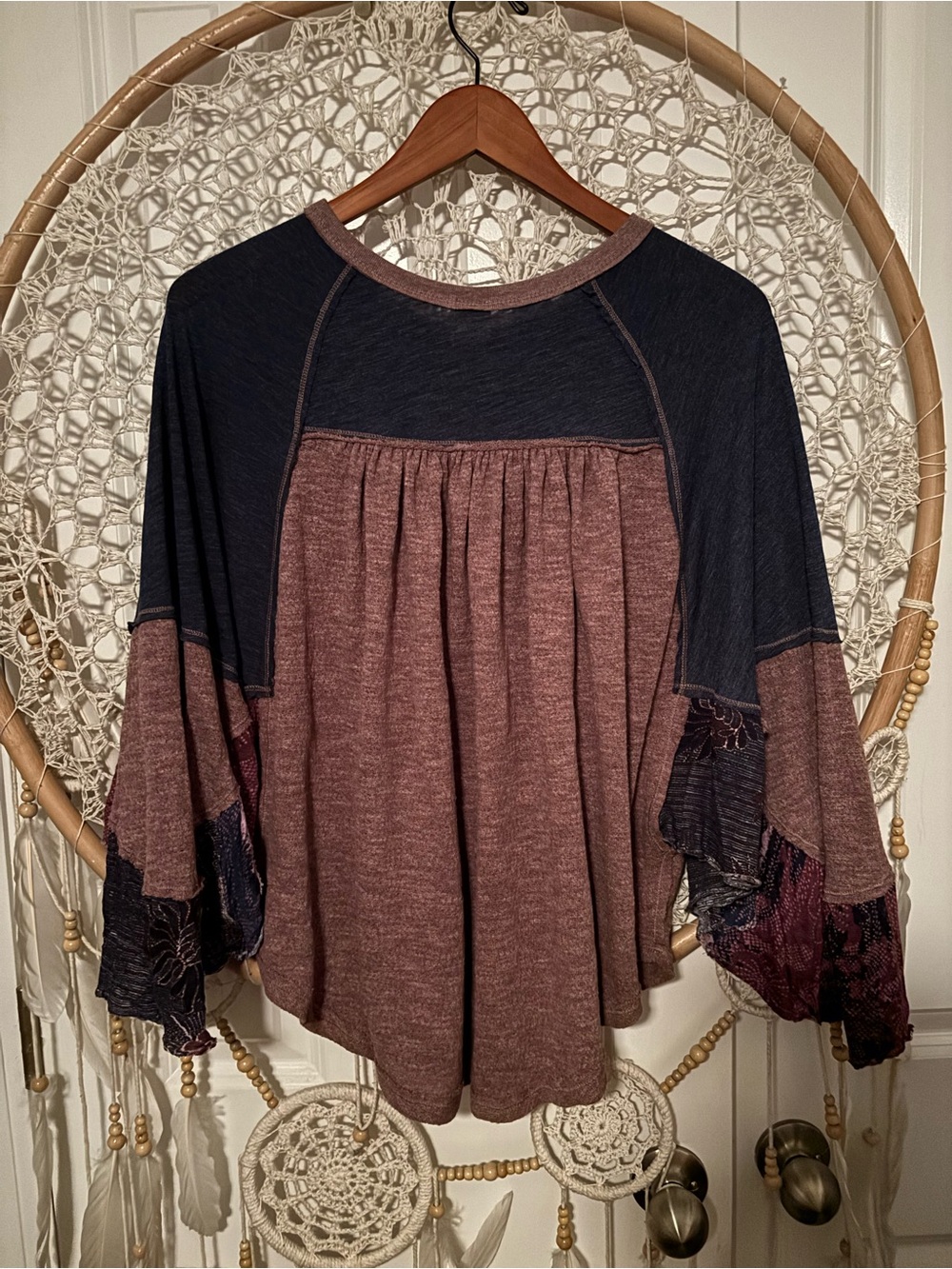 We the Free Boho Patchwork Bell Sleeve Top Size Small A00358 - Picture 5 of 5